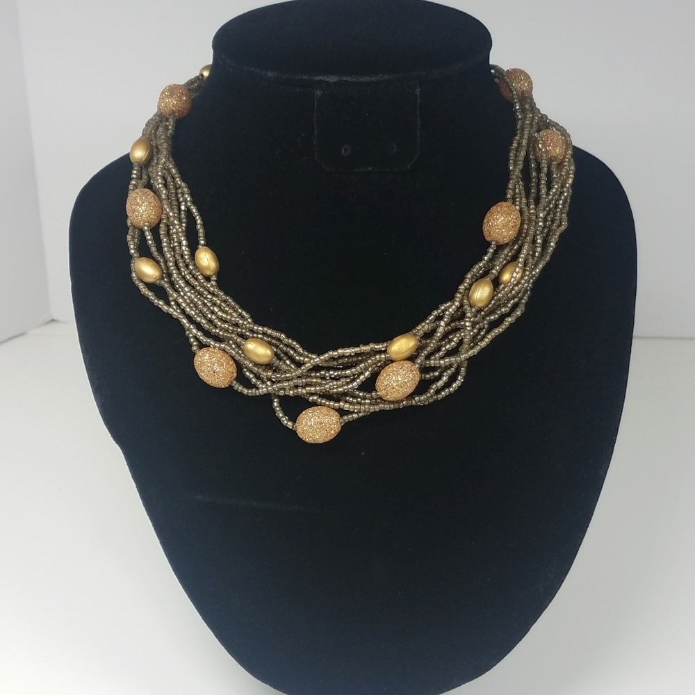 Gold Beaded Multi Strand Necklace